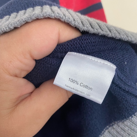 Hanna Andersson sweater fair isle elbow patches size 110 / 5 blue red holiday - Picture 3 of 5